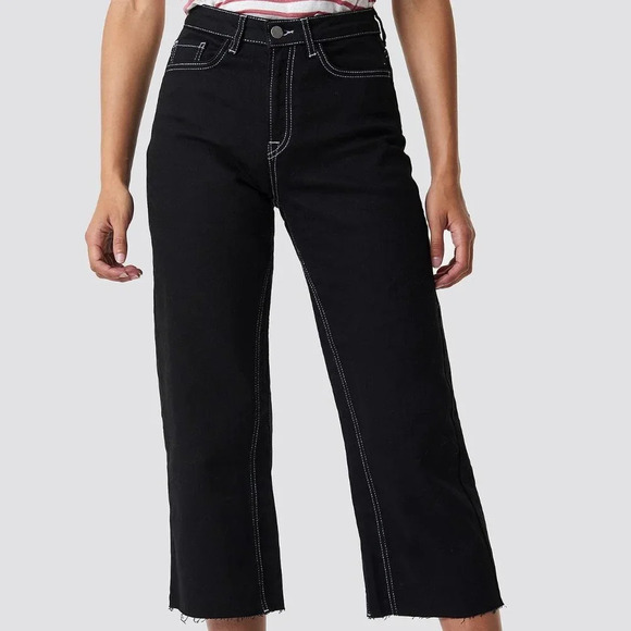 NA-KD Denim - NA-KD Highwaist Denim Culotte Women Size 40 Jeans in Midnight Black Lightweight